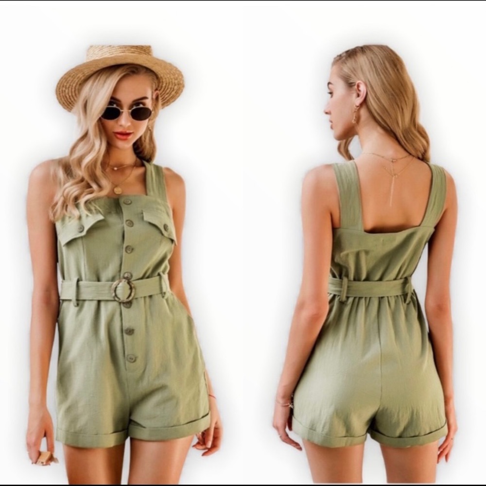 Simplee Green Romper Sz M - Picture 2 of 5